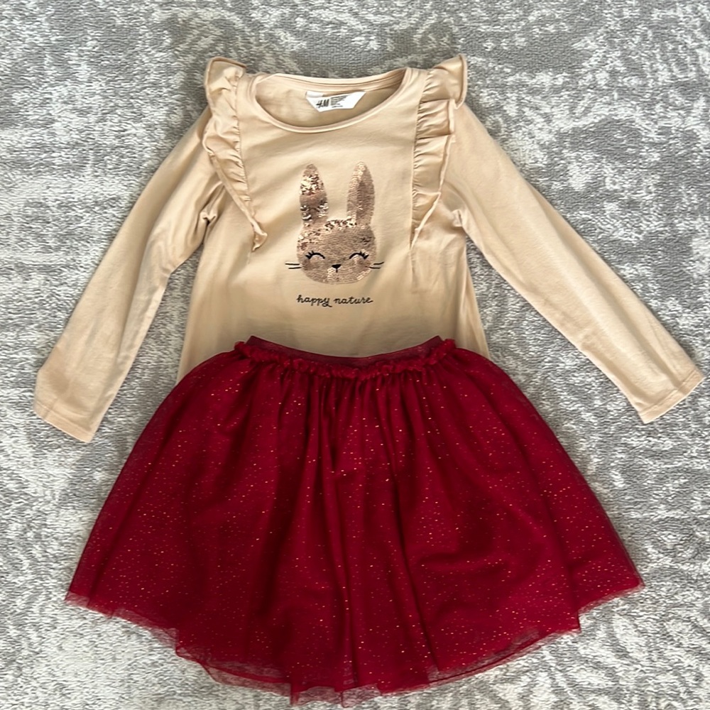 Girls outfit shirt with tulle glitter skirt